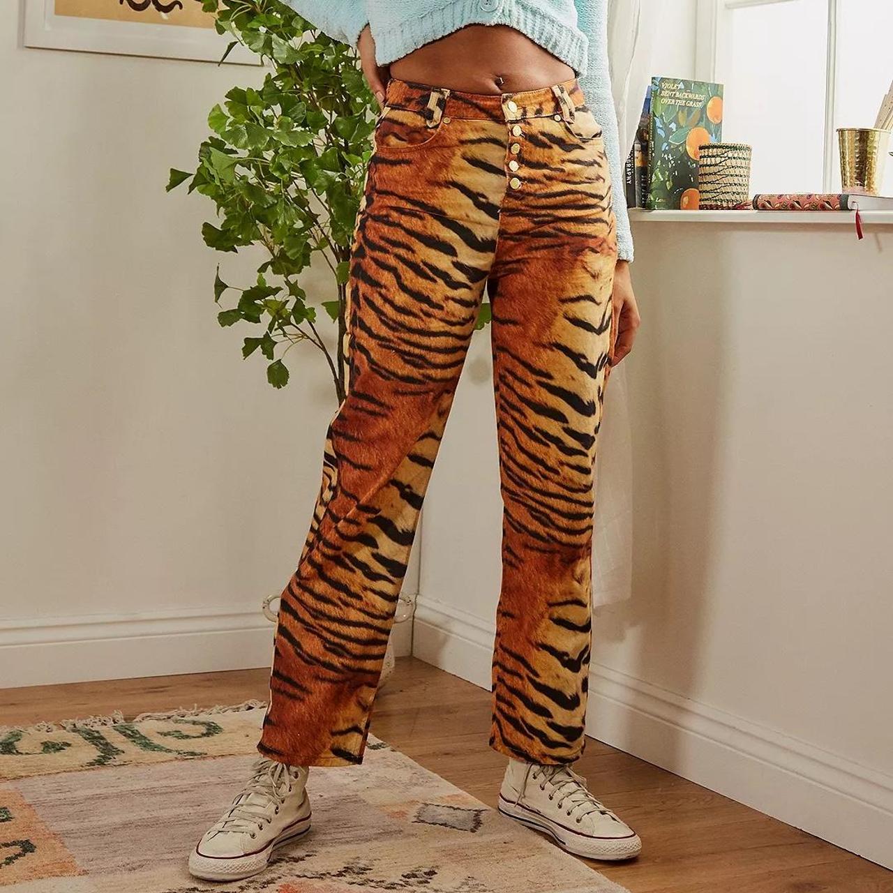 House of Sunny Women's Orange and Black Jeans Depop