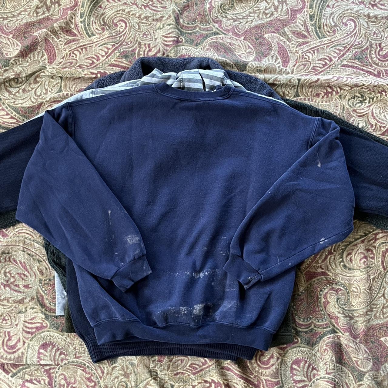 navy blue snowflake crewneck bleach stains on lower... Depop