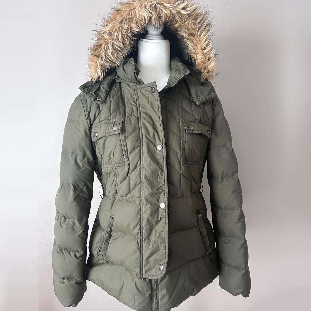 Faux Fur Trim Dkny Green Puffer Coat DKNY Women's Puffer Khaki