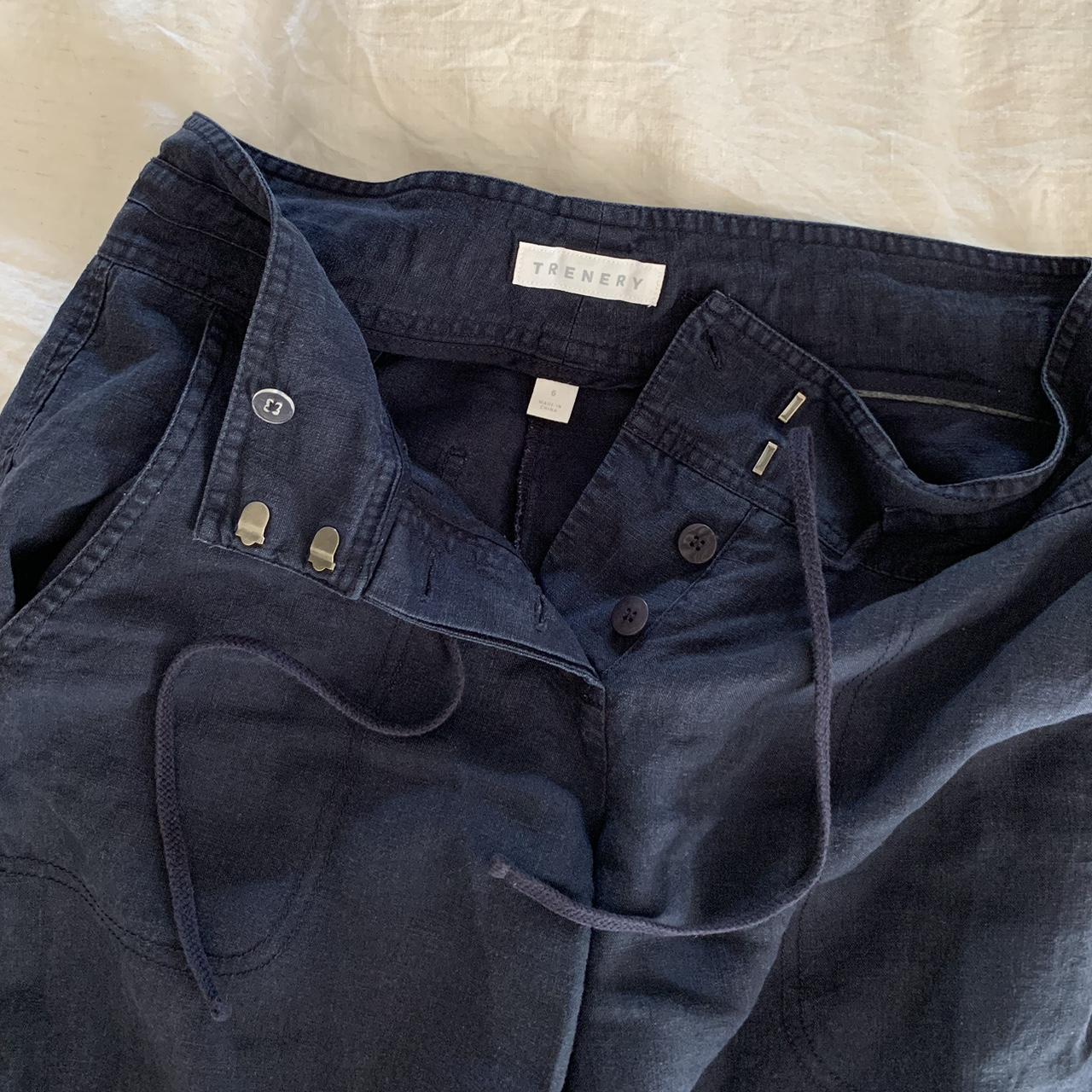 100% Linen low rise Pants Low rise navy blue linen... - Depop