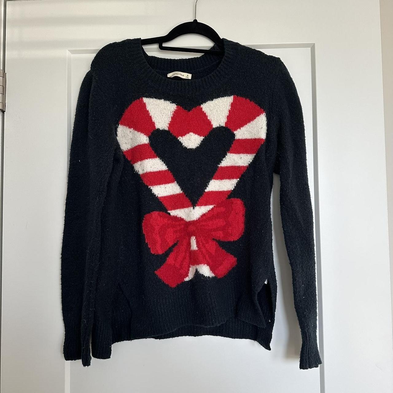 Black Candy Cane Heart Sweater Size Medium Slay