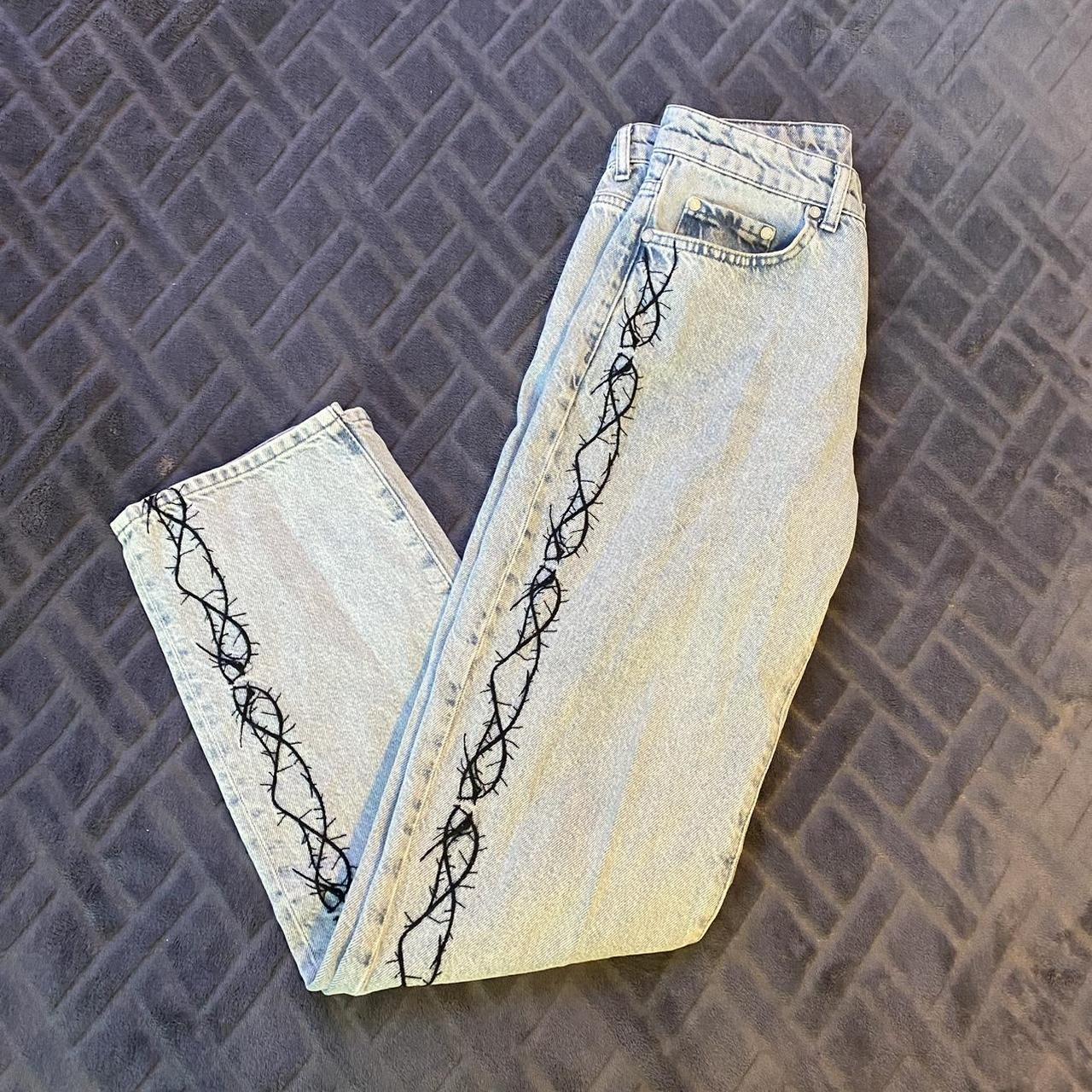 Barbed wire denim jeans Crazy barbed wire design!... Depop