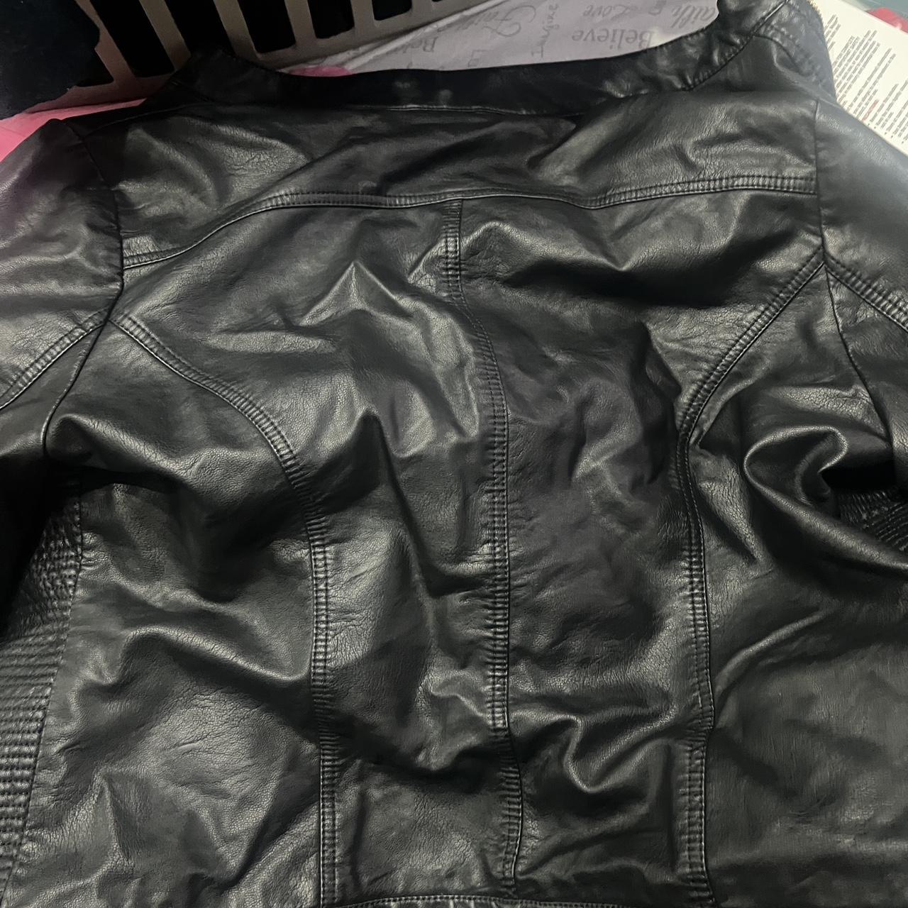 Made By Johnny Black Vegan Leather Jacket with gold... - Depop