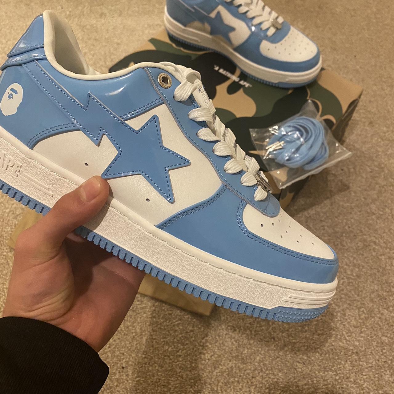 brand new patent blue bapestas MESSAGE BEFORE... - Depop