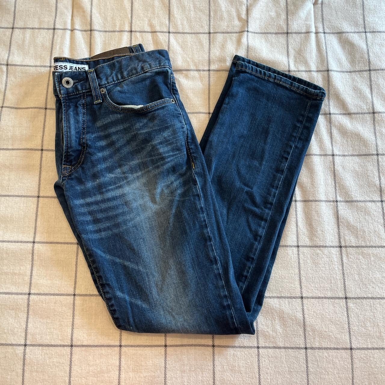 Dark blue denim Express jeans. Tagged 30x32 slim... - Depop