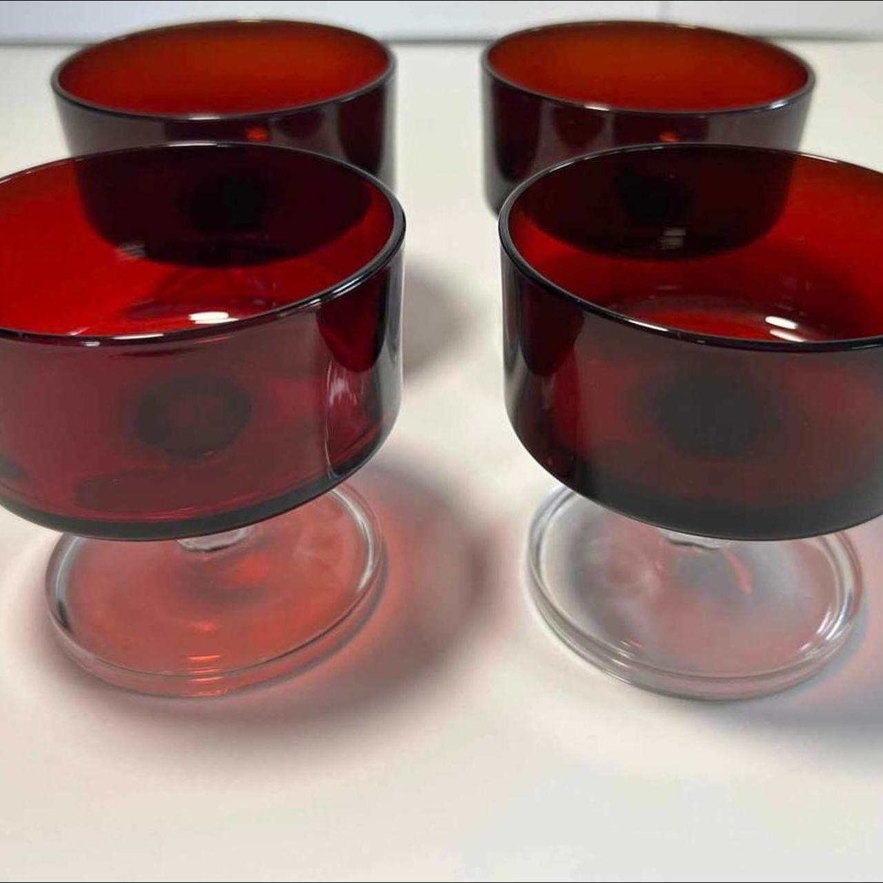 Ruby Red Glassware Luminarc 5 1/8 Wine Glasses Cavalier Arcoroc France Set  of 4 