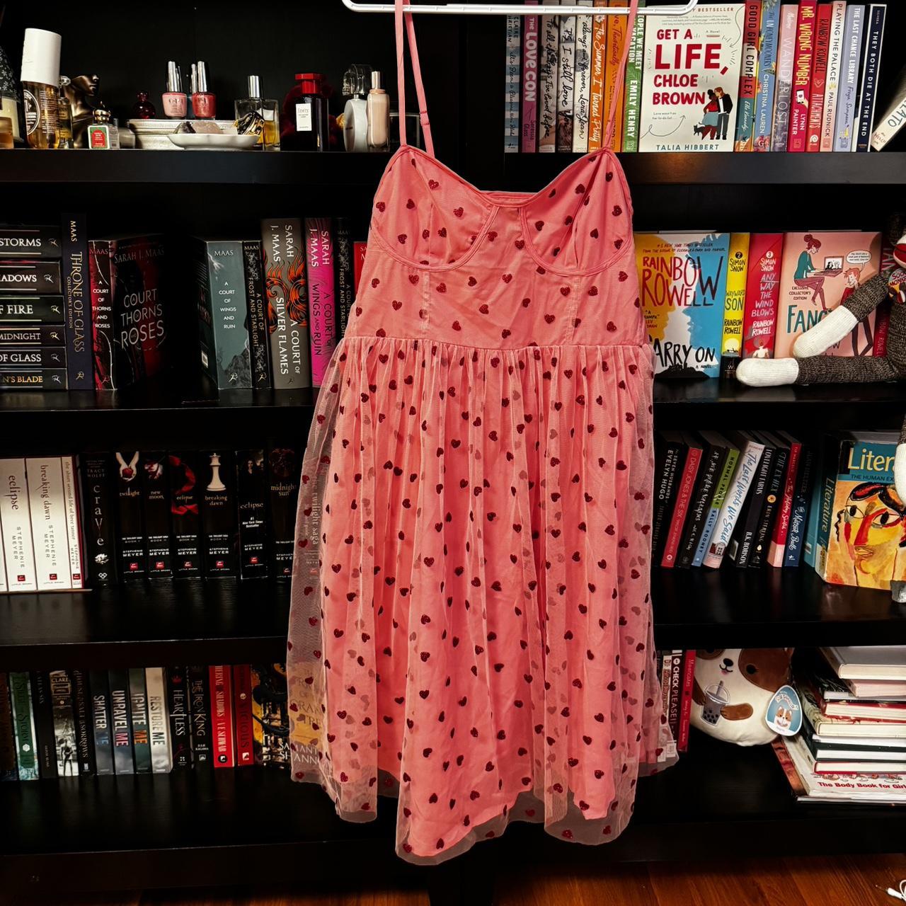 Cider pink and red glitter hearts strappy dress size... Depop