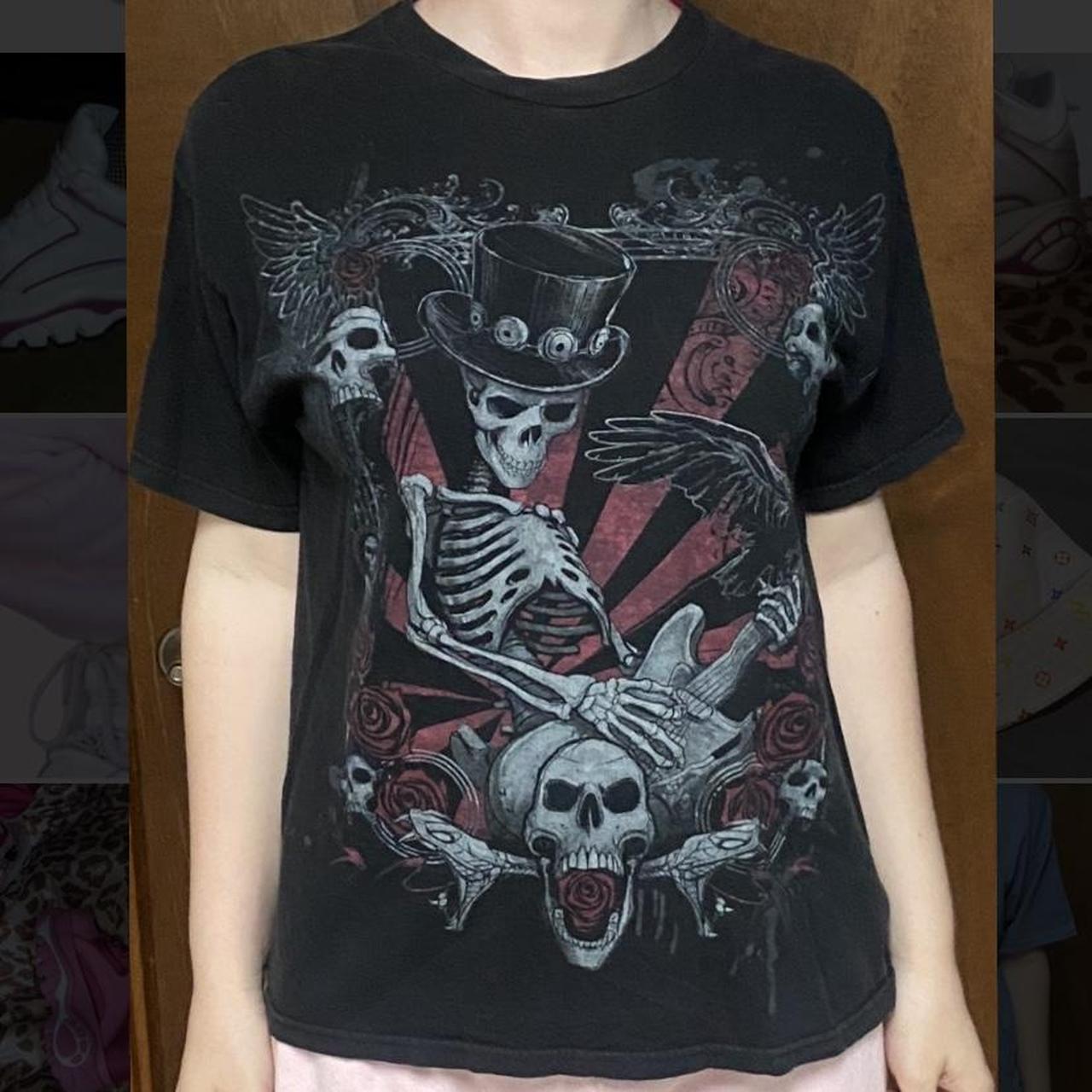 Metal Skeleton Skull Crow Wings Rose Guitar Top