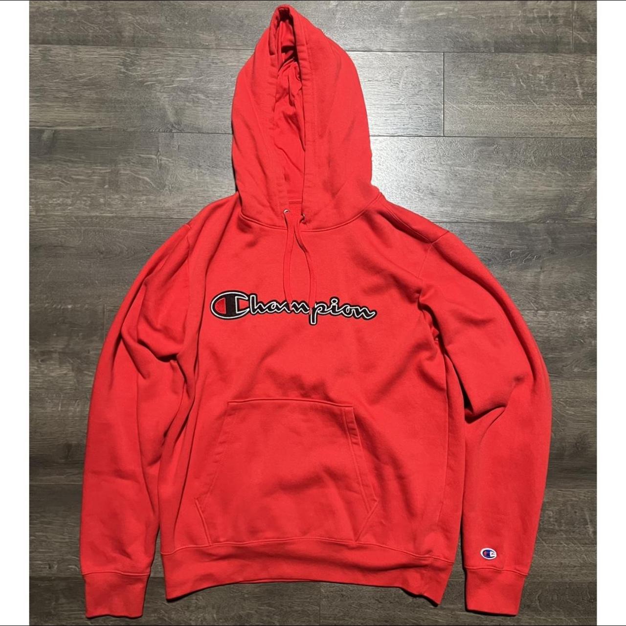 Red champion hoodie size L can fit an M need... Depop