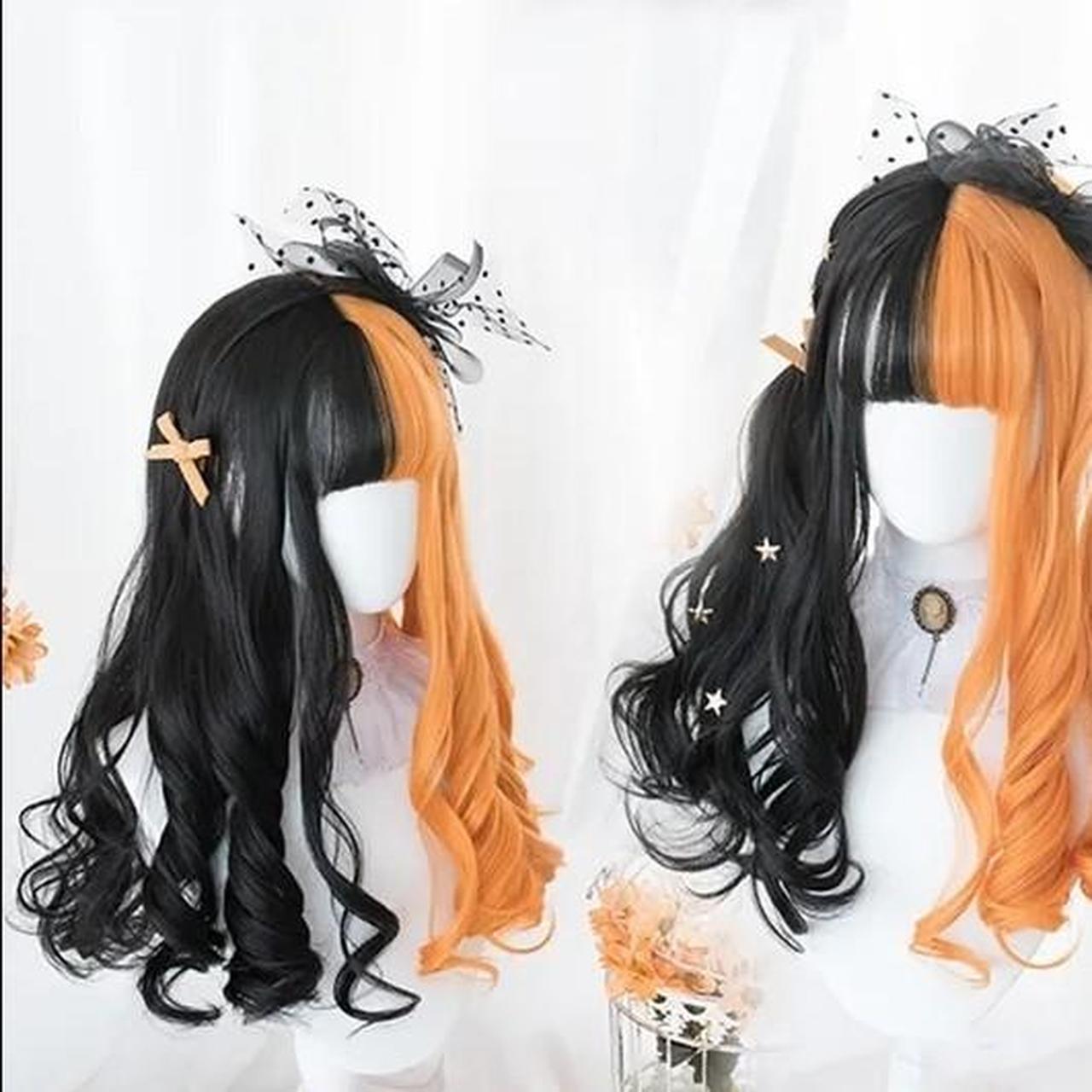 Long wavy half black half orange wig melanie Depop