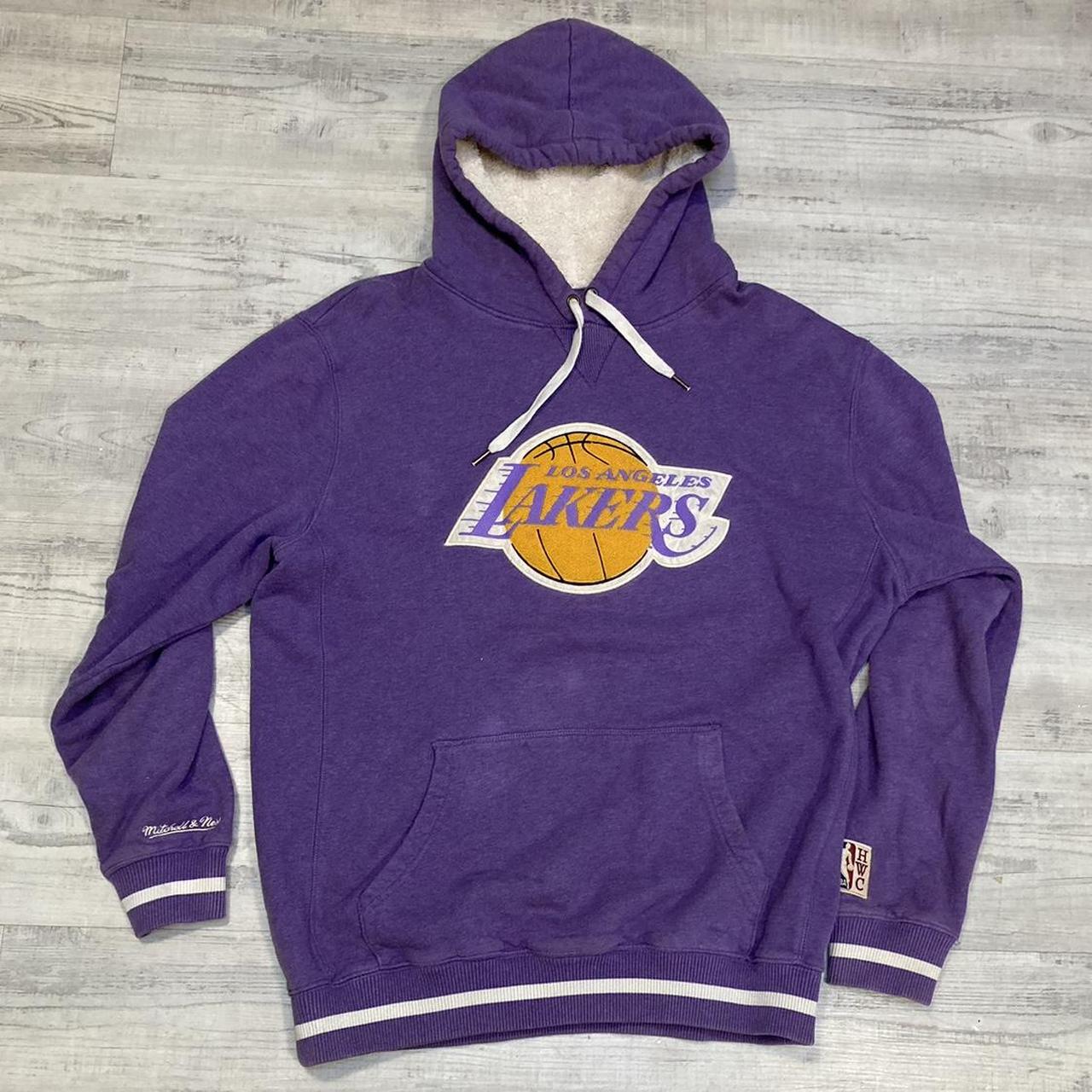 Vtg Mitchell & Ness Lakers Embroidered Hoodie, fur... - Depop