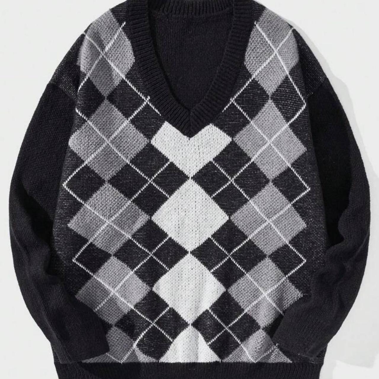 Argyle Pattern V Neck Sweater in Black ✨Brand Depop
