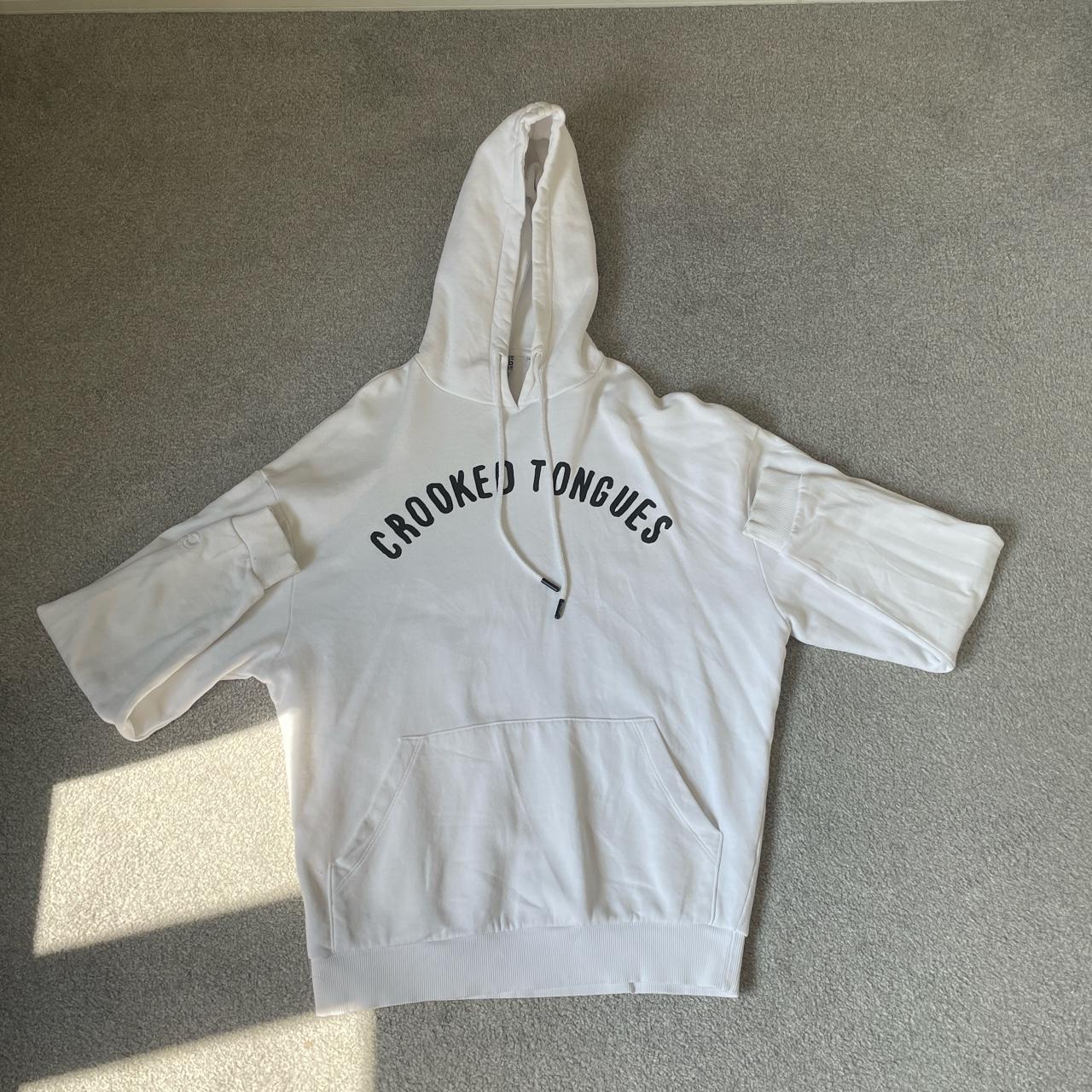 crooked tongues white hoodie size xs oversized Depop