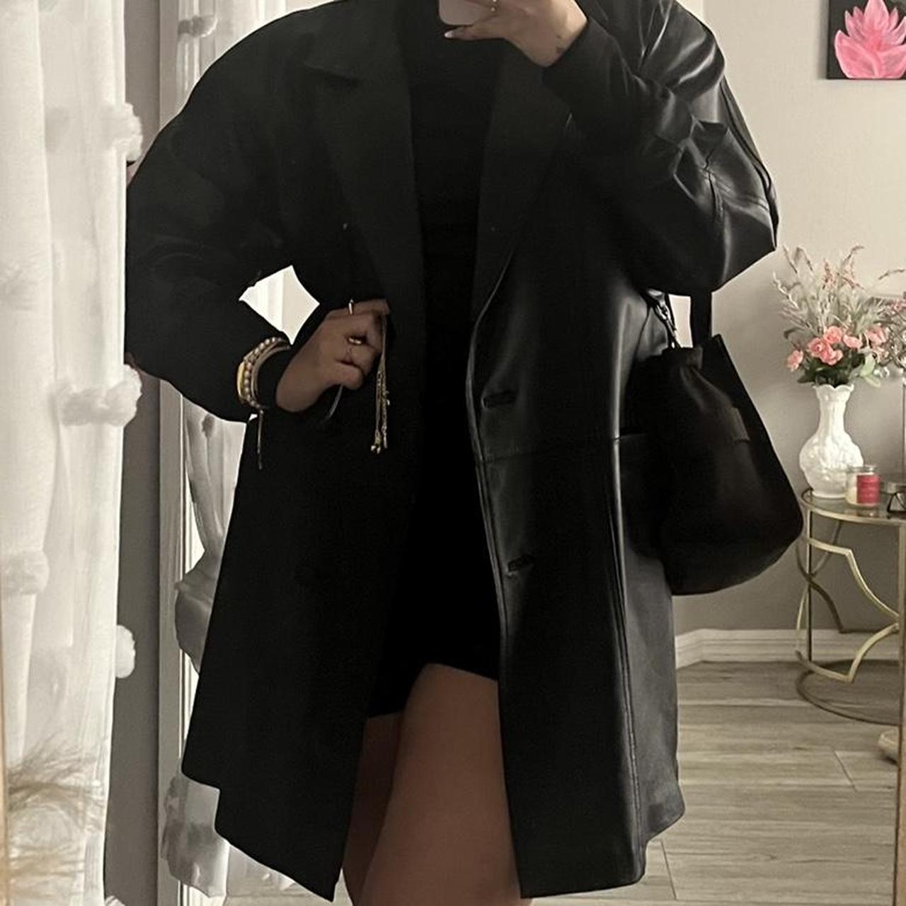 90s Vintage Black Leather Coat • SIZE: Medium •... - Depop