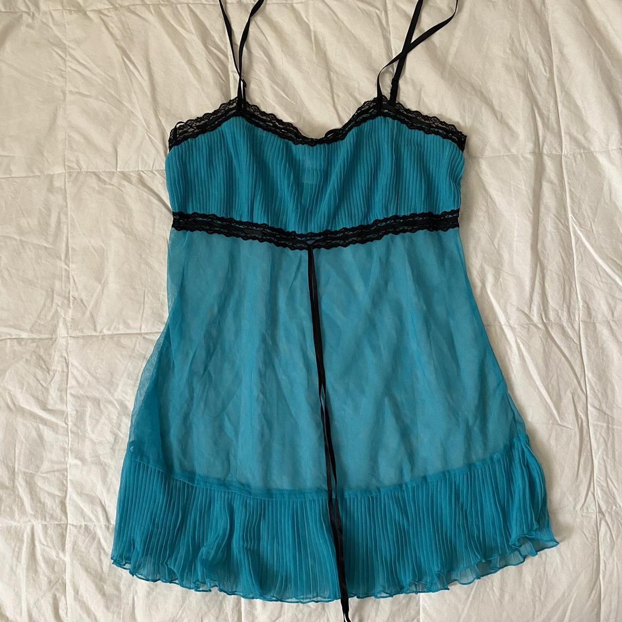 blue babydoll mesh slip dress size small, could fit... Depop
