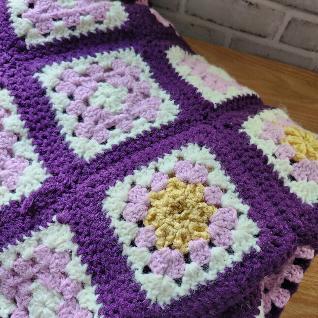 Vintage 90s Purple Handmade Crochet Afghan buying Throw