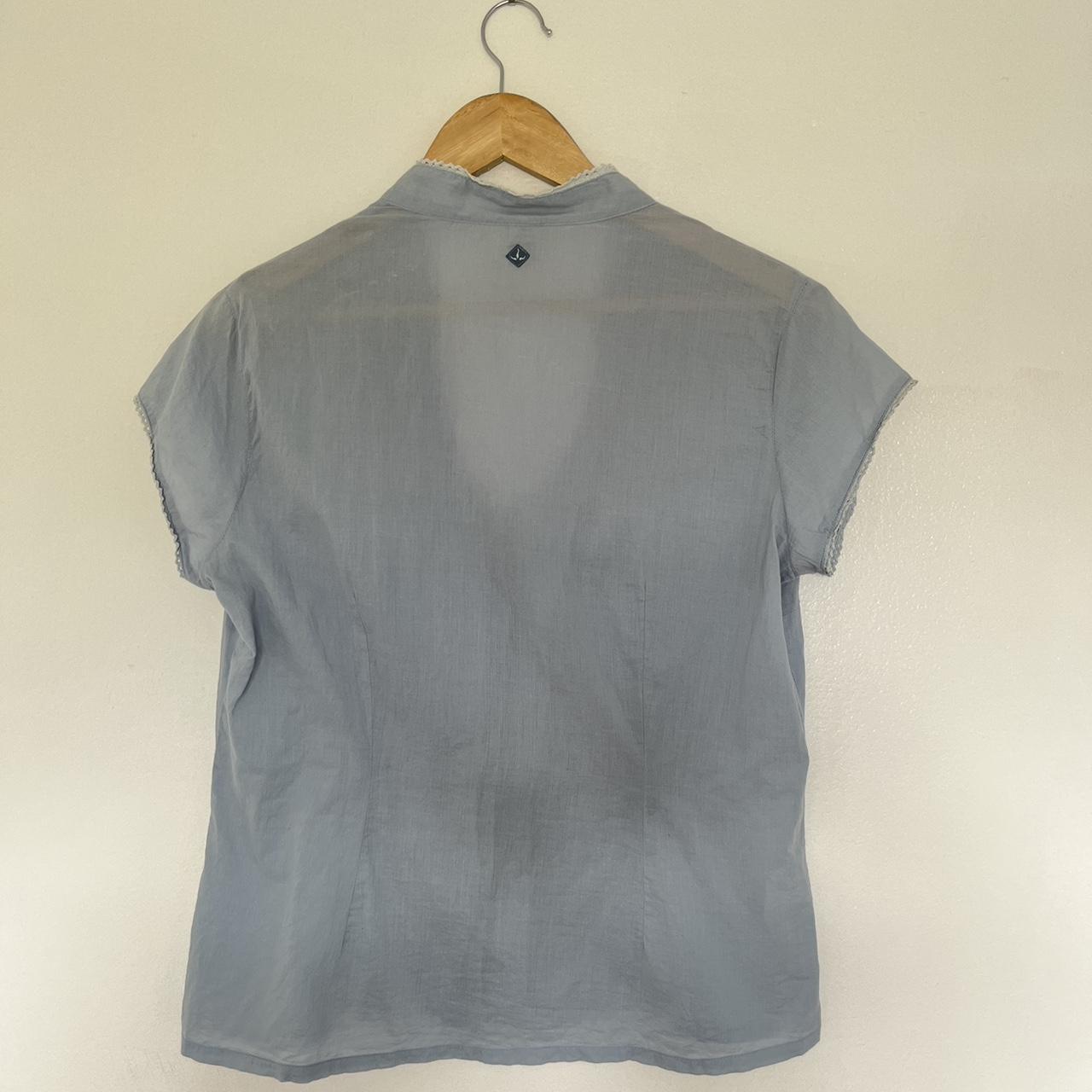 Lightweight Blue Cotton Short Sleeve Prana Blouse. Depop