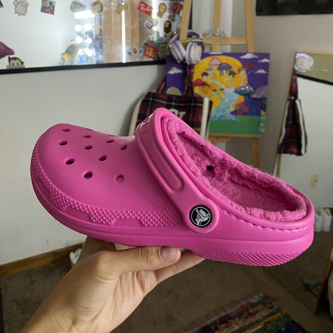 Pink Fluffy Crocs - Depop