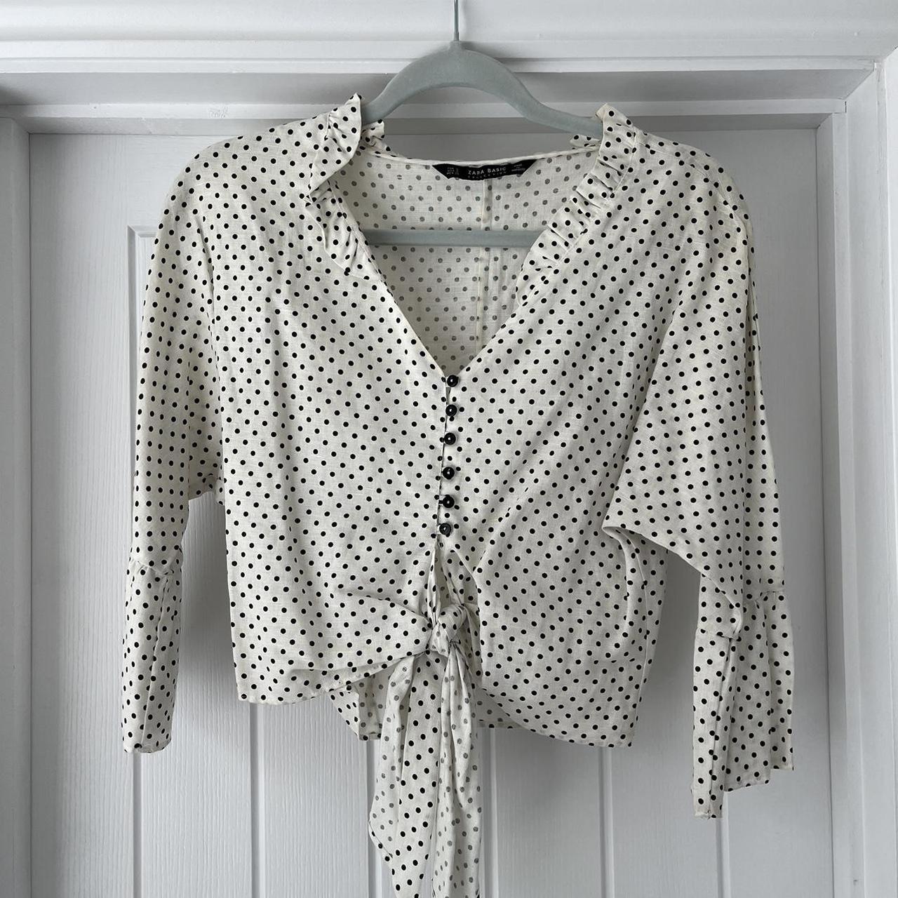 Zara Women's Cream and Black Blouse Depop