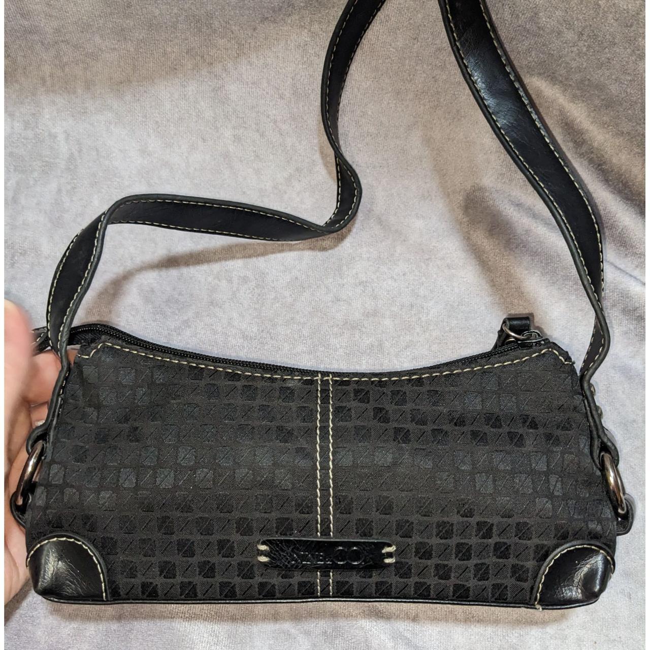 NINE & CO. Black Leather Canvas Purse Shoulder Strap Bag