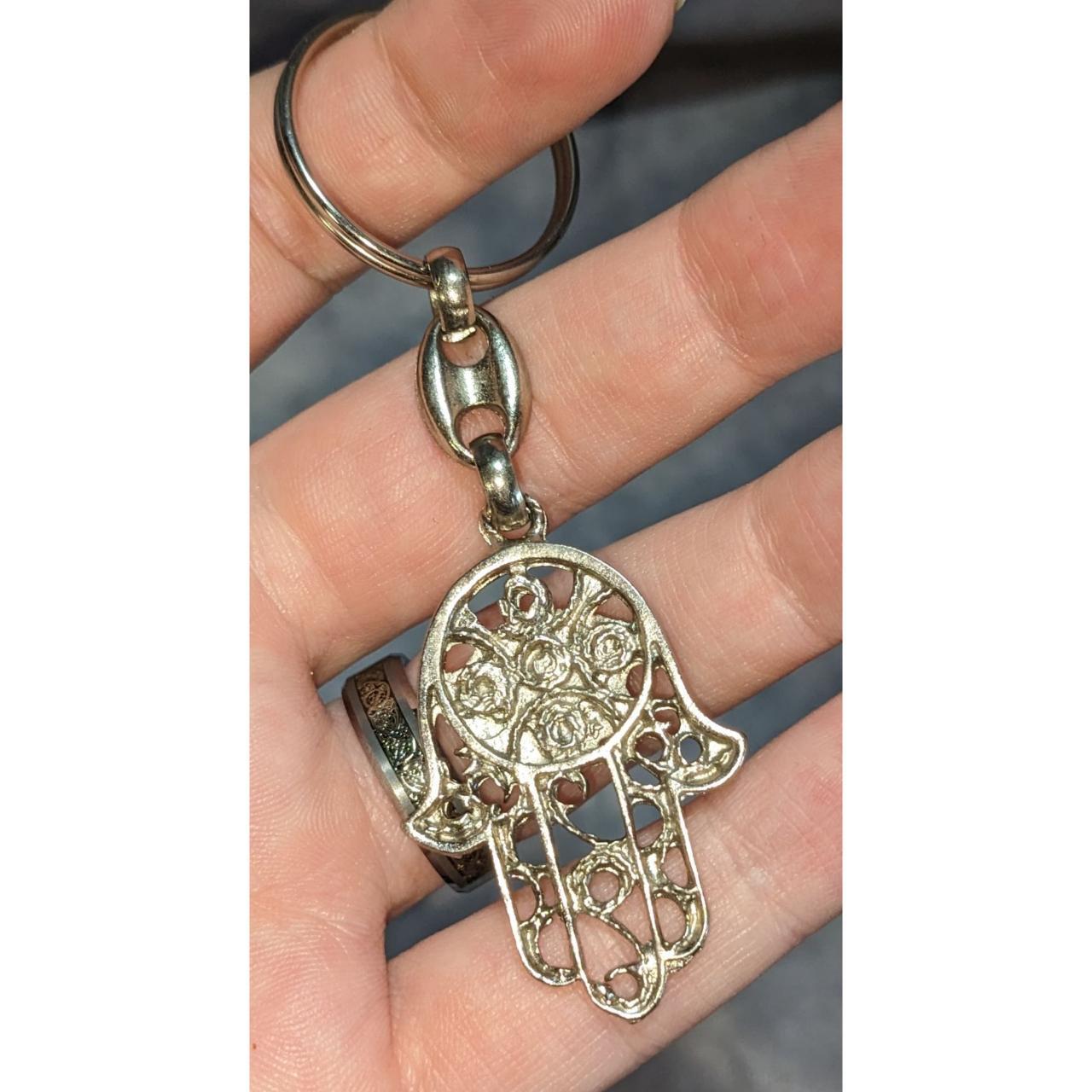 Red and silver Hamsa keychain. Roughly 3 in. Fun - Depop