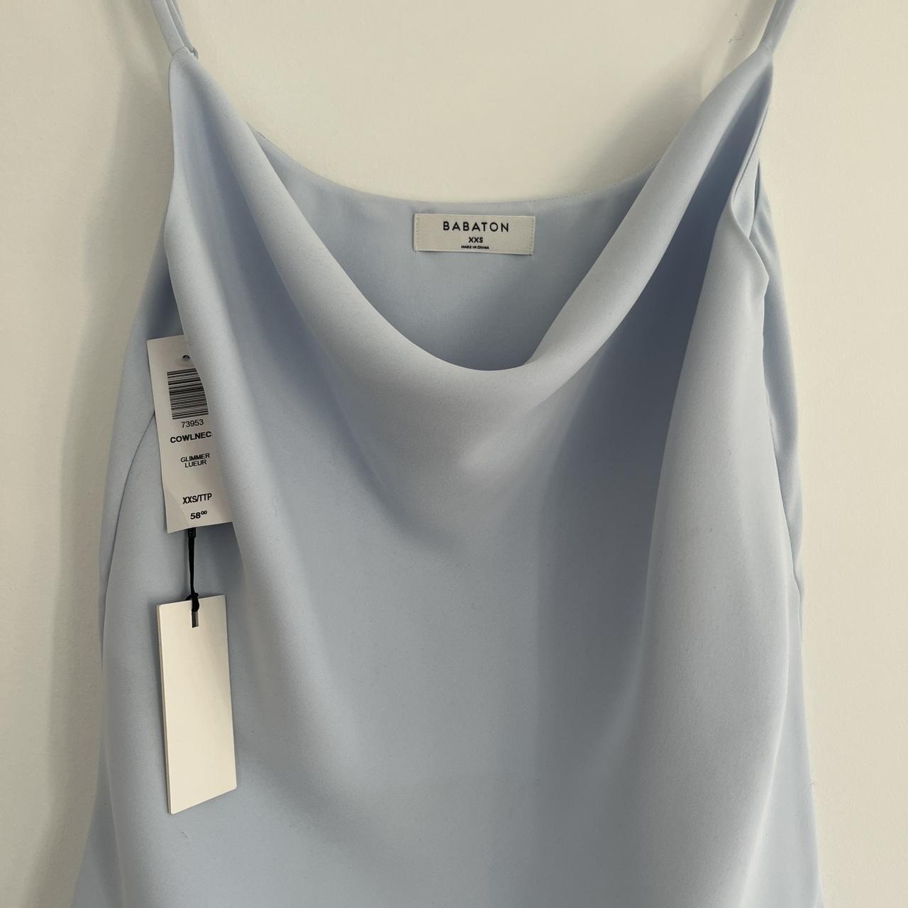 Babaton cowlneck top Baby blue/GLIMMER LUEUR Size xxs - Depop