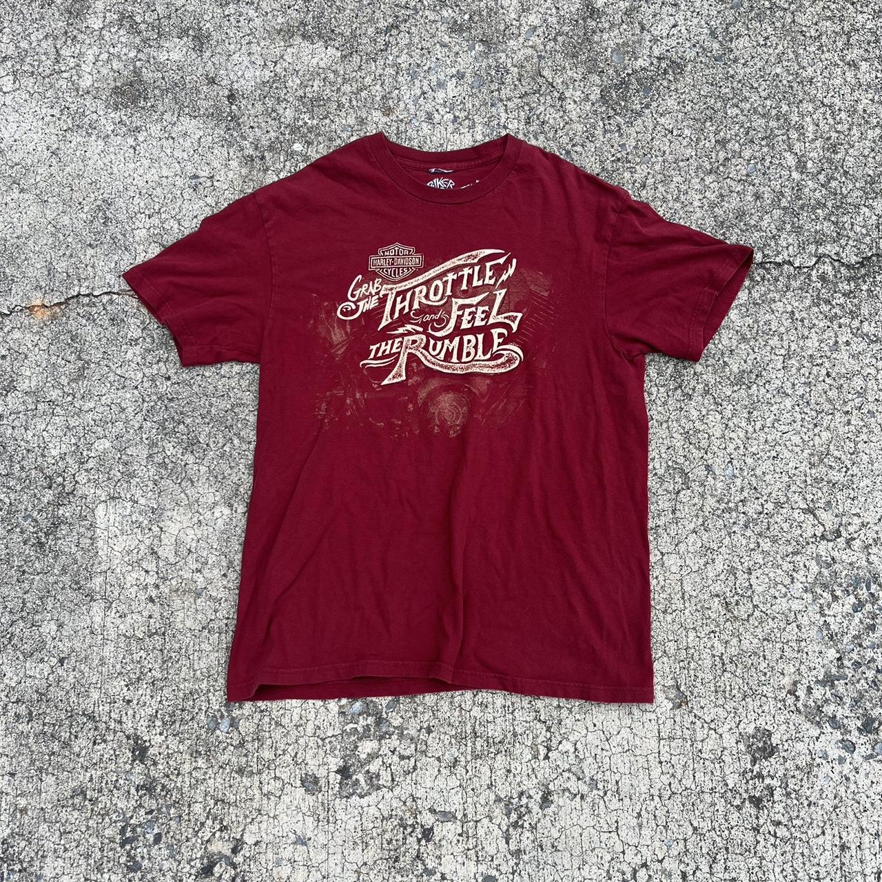 Harley Davidson Men's Burgundy and White T-shirt | Depop