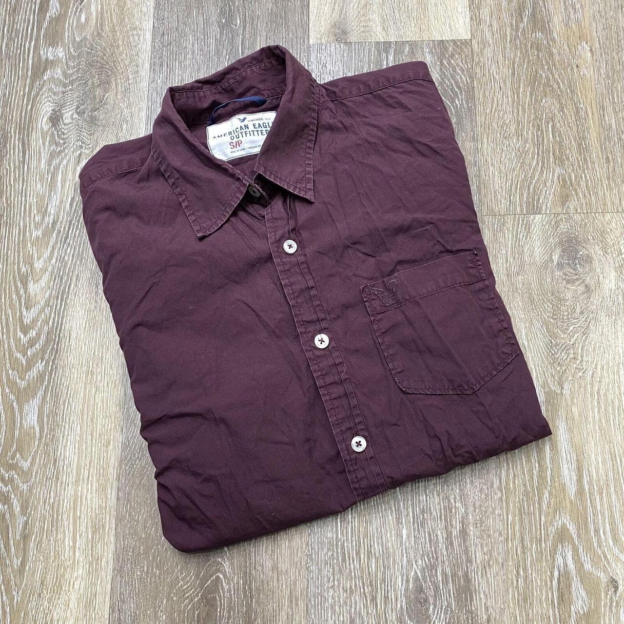 AMERICAN EAGLE Vintage Fit Button Down Burgundy... - Depop