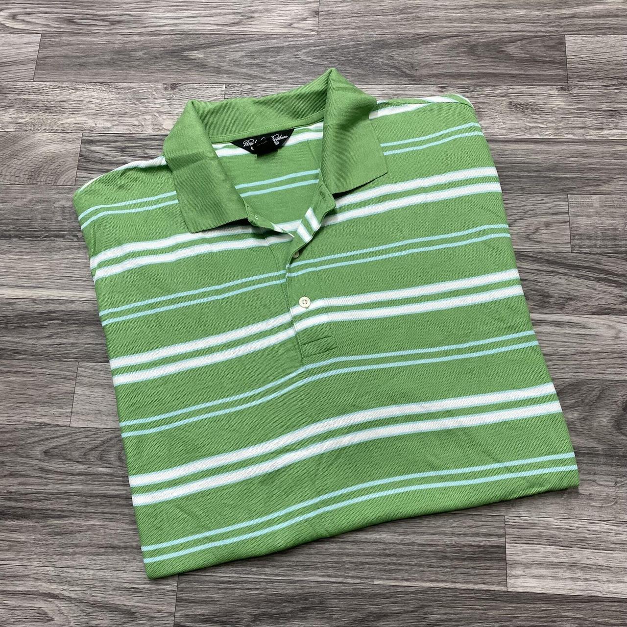 Brooks Brother Button Front Green Striped Polo Golf - Depop