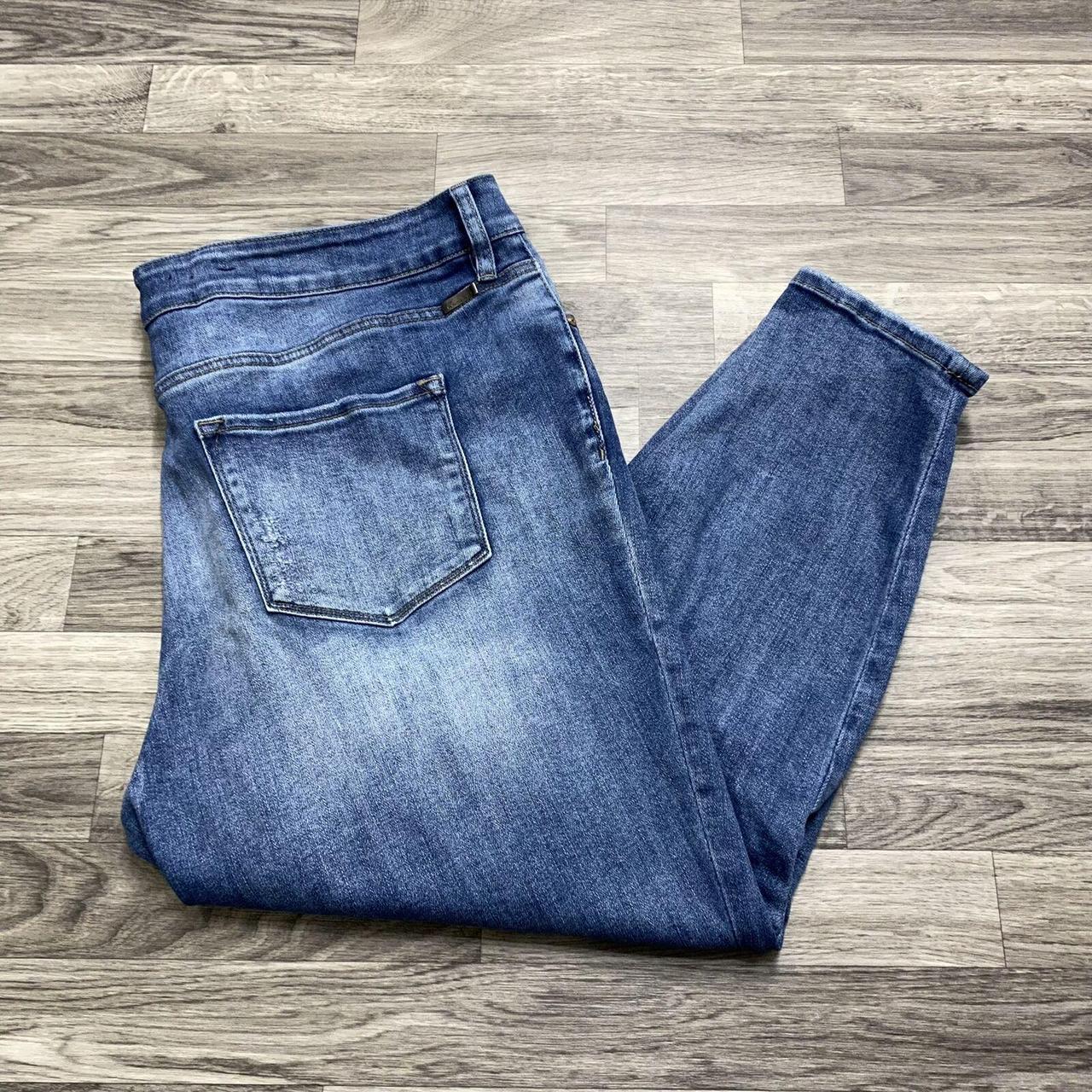 RANCAN Skinny Leg High Rise Button Fly Blue Denim... - Depop