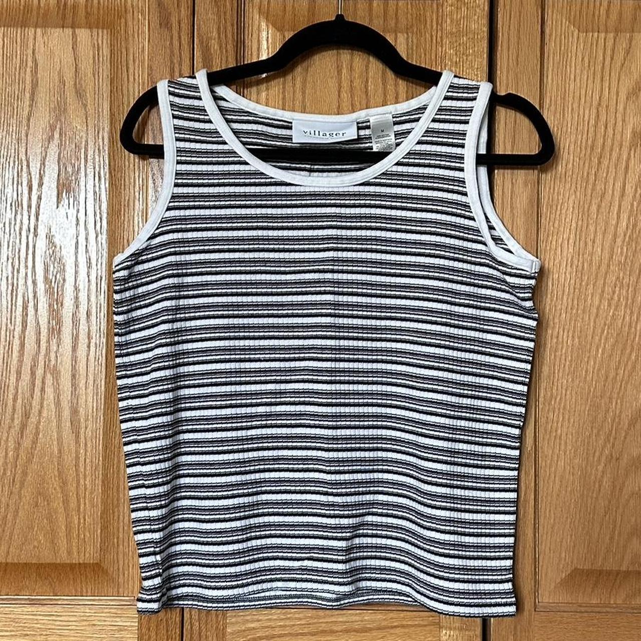 Black and white striped tank top #stripes... - Depop