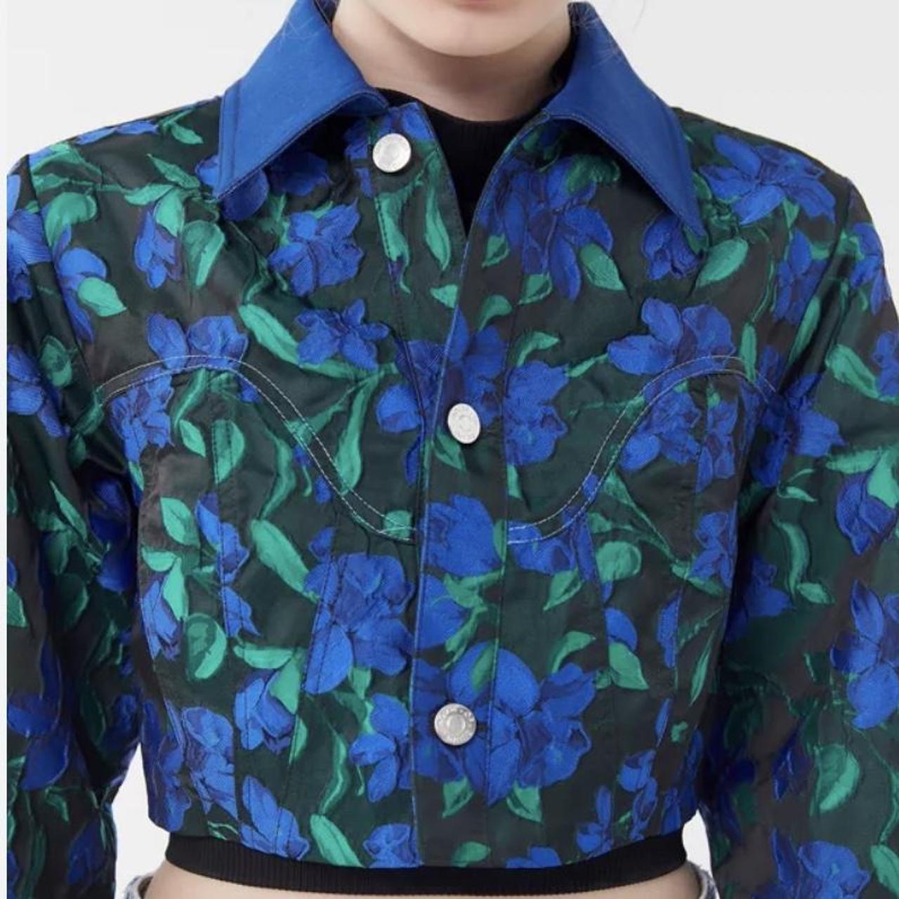 House of Sunny Blue & Green Jacquard Floral Cropped... Depop