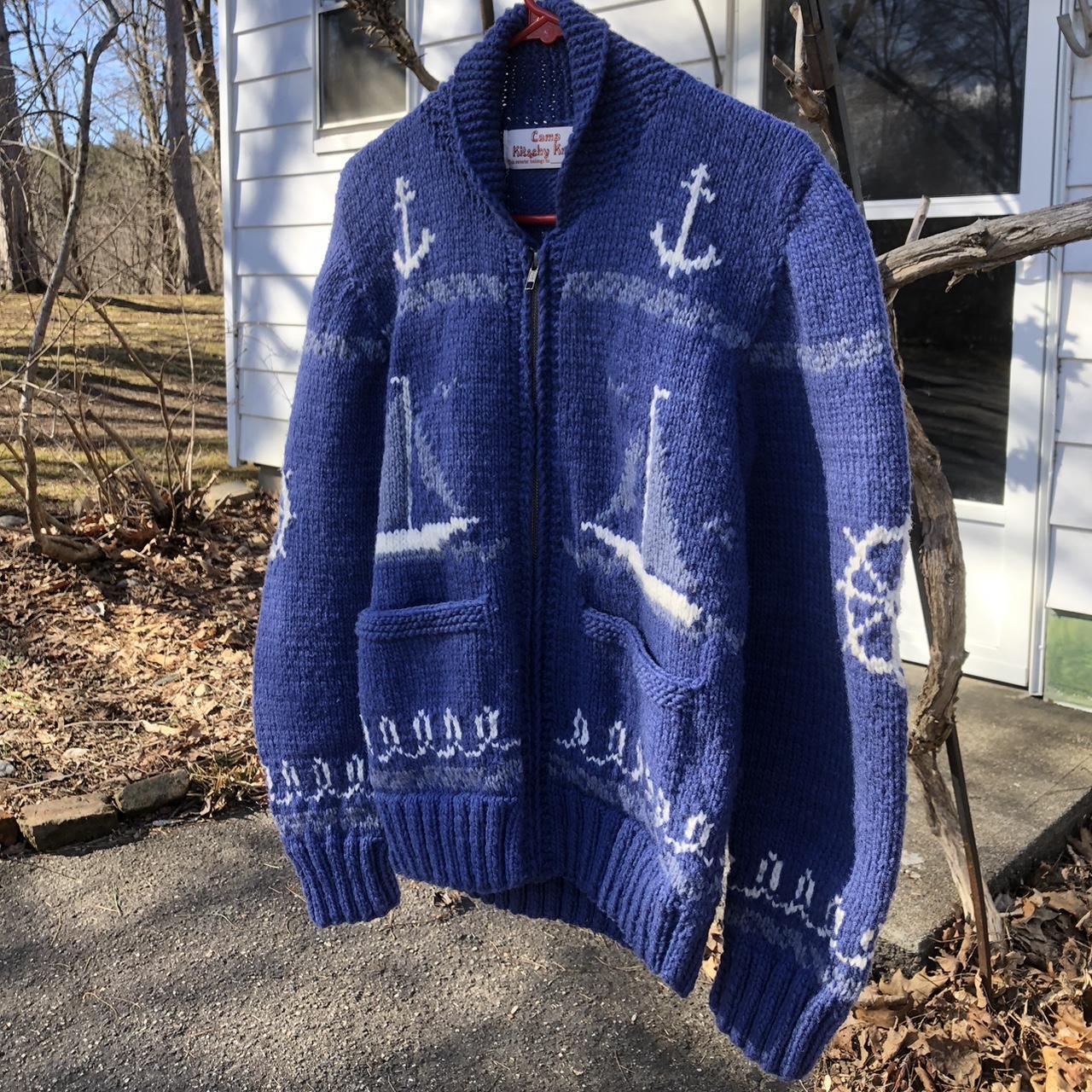 Vintage Camp Kitschy Knits Sailboat Zip Up Cardigan | Depop