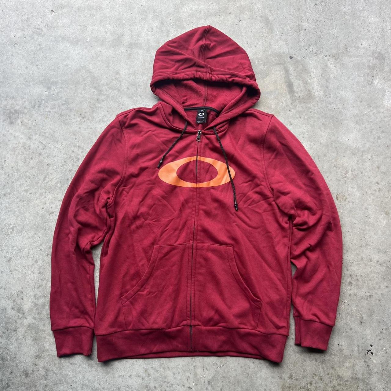 Oakley Men's Hoodie - Red/Burgundy - XL – Oakley performance fit red and orange zip …