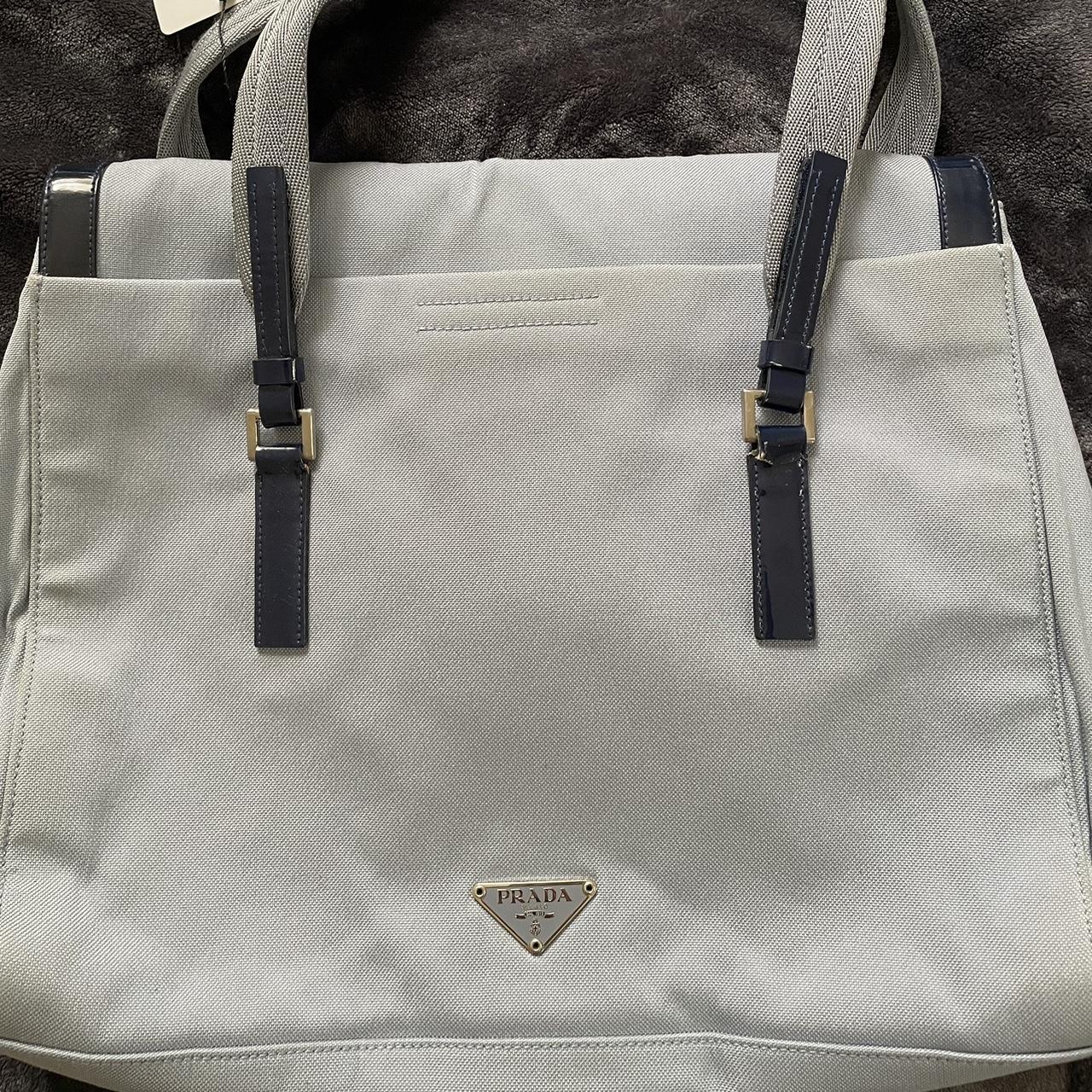 Baby blue Prada tote! Bought from the Real Real and... - Depop