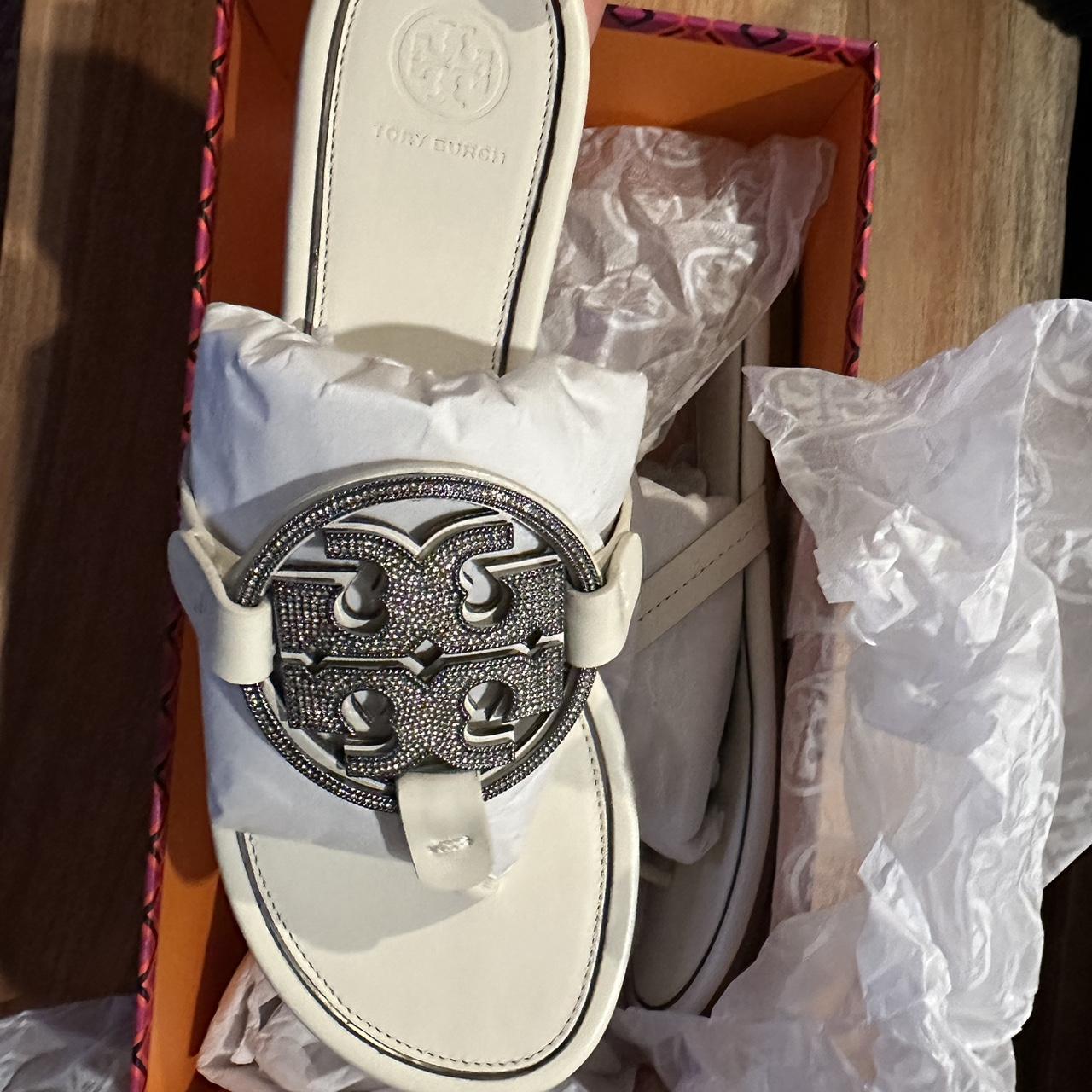 White Tory Burch Miller Sandels - Depop