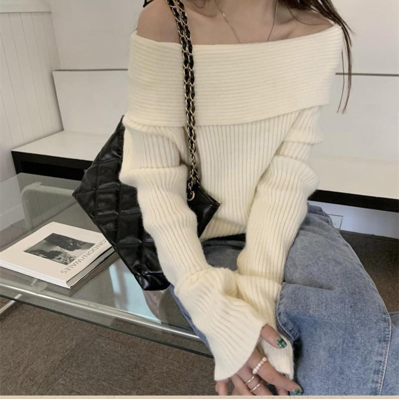 Off Shoulder Ribbed Sweater Brand New Super cute and... - Depop