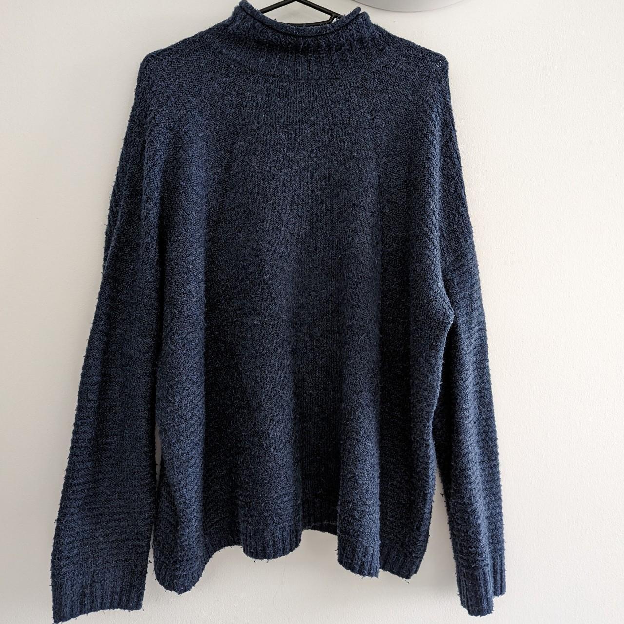 Dark blue slouchy knitted jumper with mock neck... - Depop