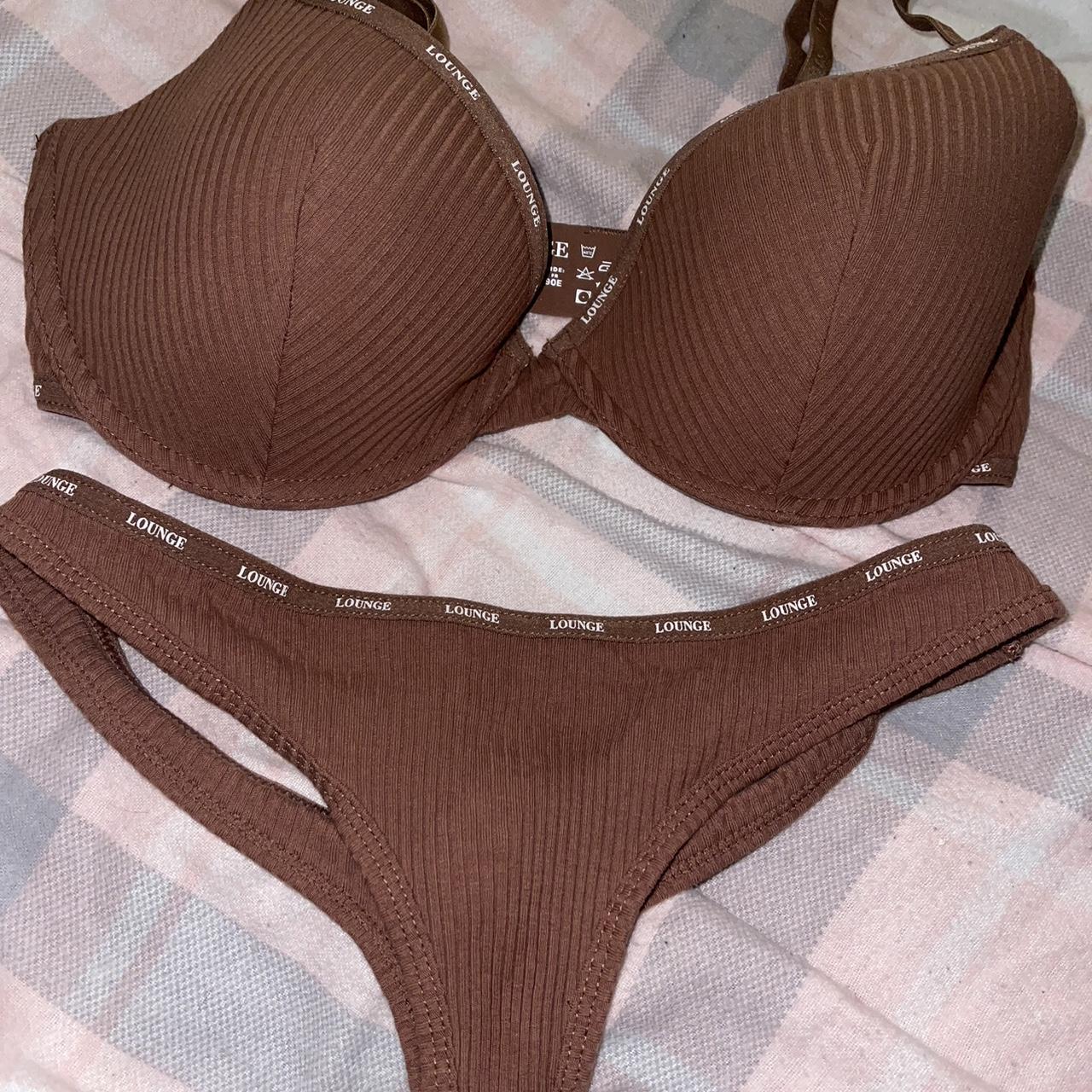 Lounge underwear so soft ribbed bra and thong set.... Depop