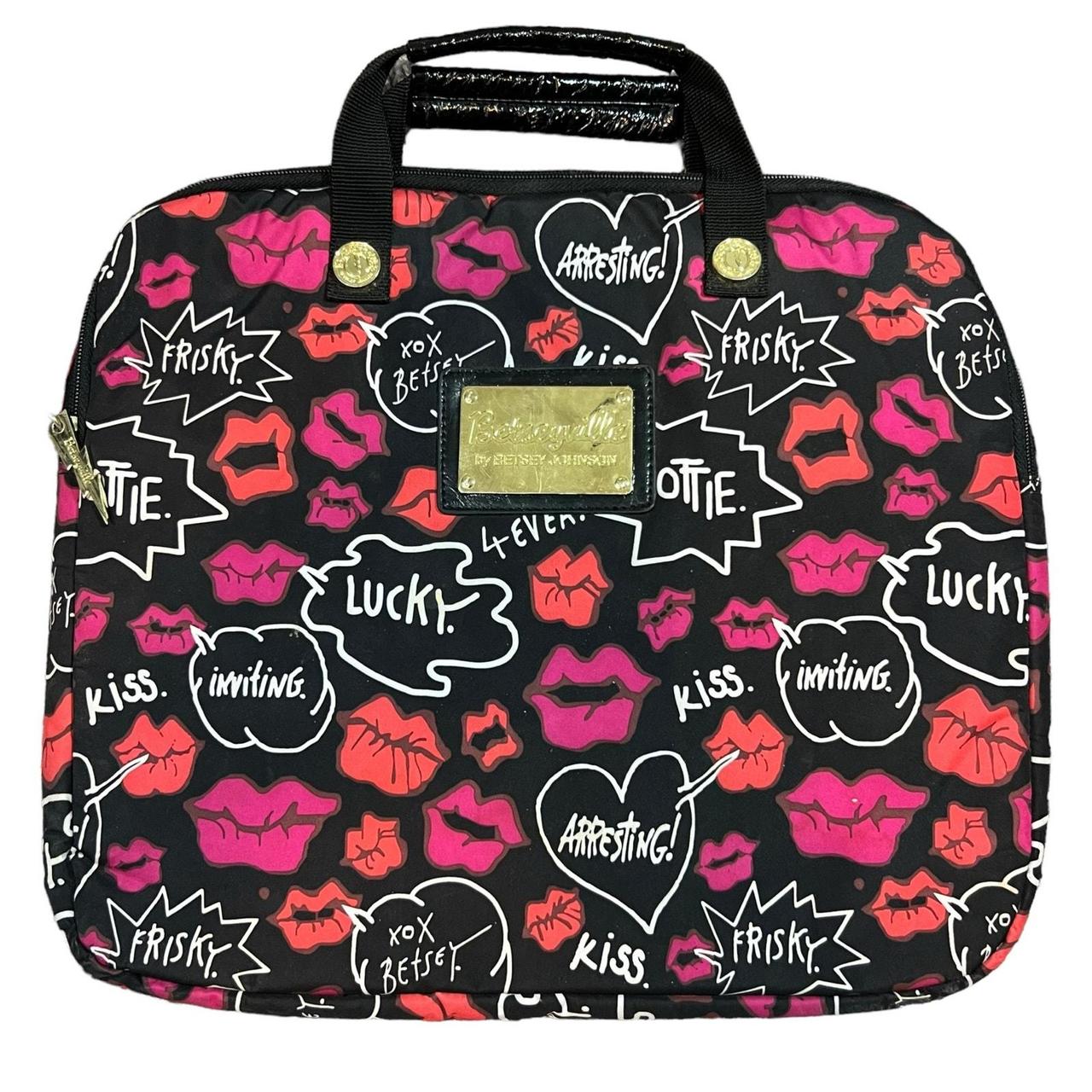 Betsey Johnson Laptop Bag Lips Kisses Black Red Pink