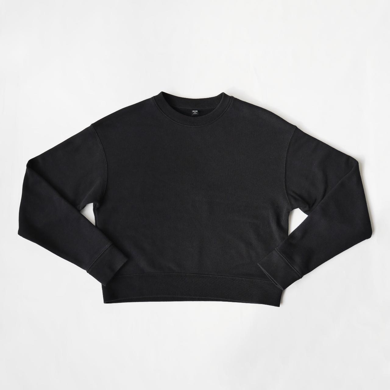 Uniqlo crew neck cropped long sleeve black sweater.... - Depop