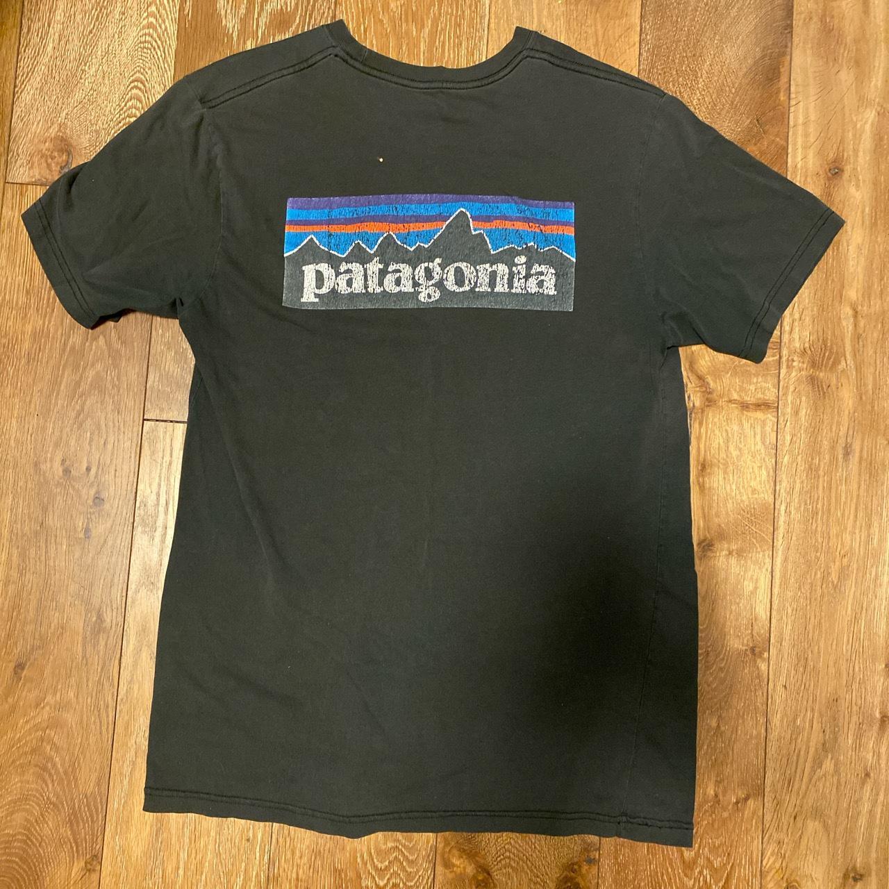 vintage worn black Patagonia t-shirt, subtle... - Depop