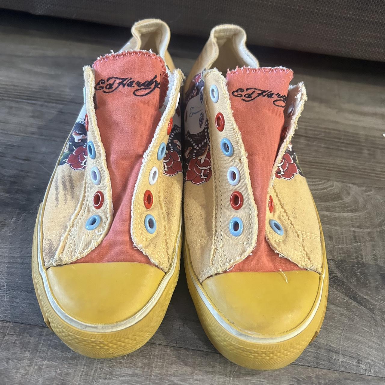 Vintage Ed Hardy Shoes Slip On Asian Geisha Girl... - Depop