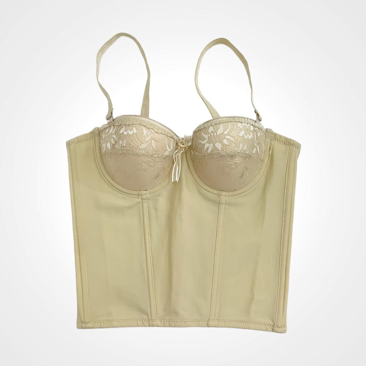 CREAM CORSET TOP SISTER HOOD, cream/yellow, floral... Depop