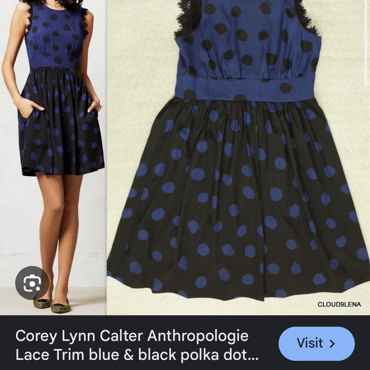 dark blue and black polka dot dress anthropologie. Depop