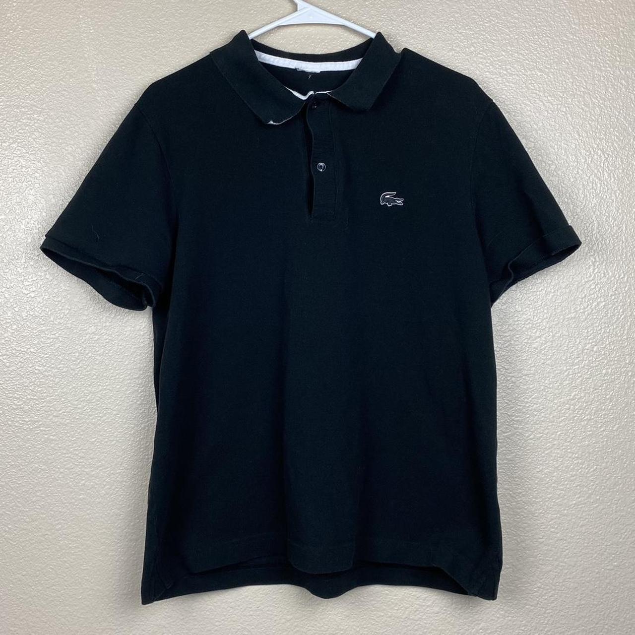 Lacoste Black Polo. White collar. Black Rubber… - Depop