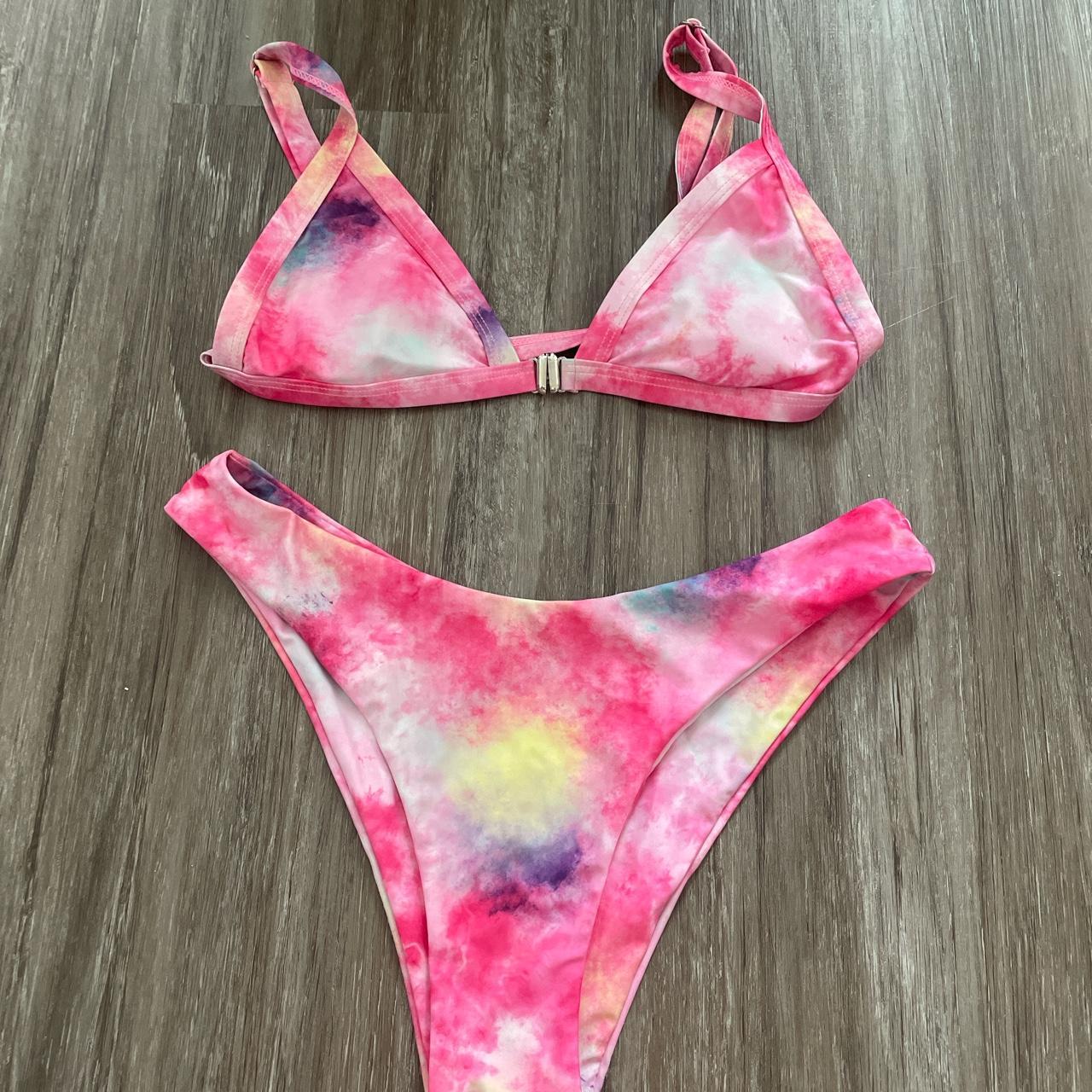 Pink tie dye Zaful bikini Worn once for an hour... - Depop