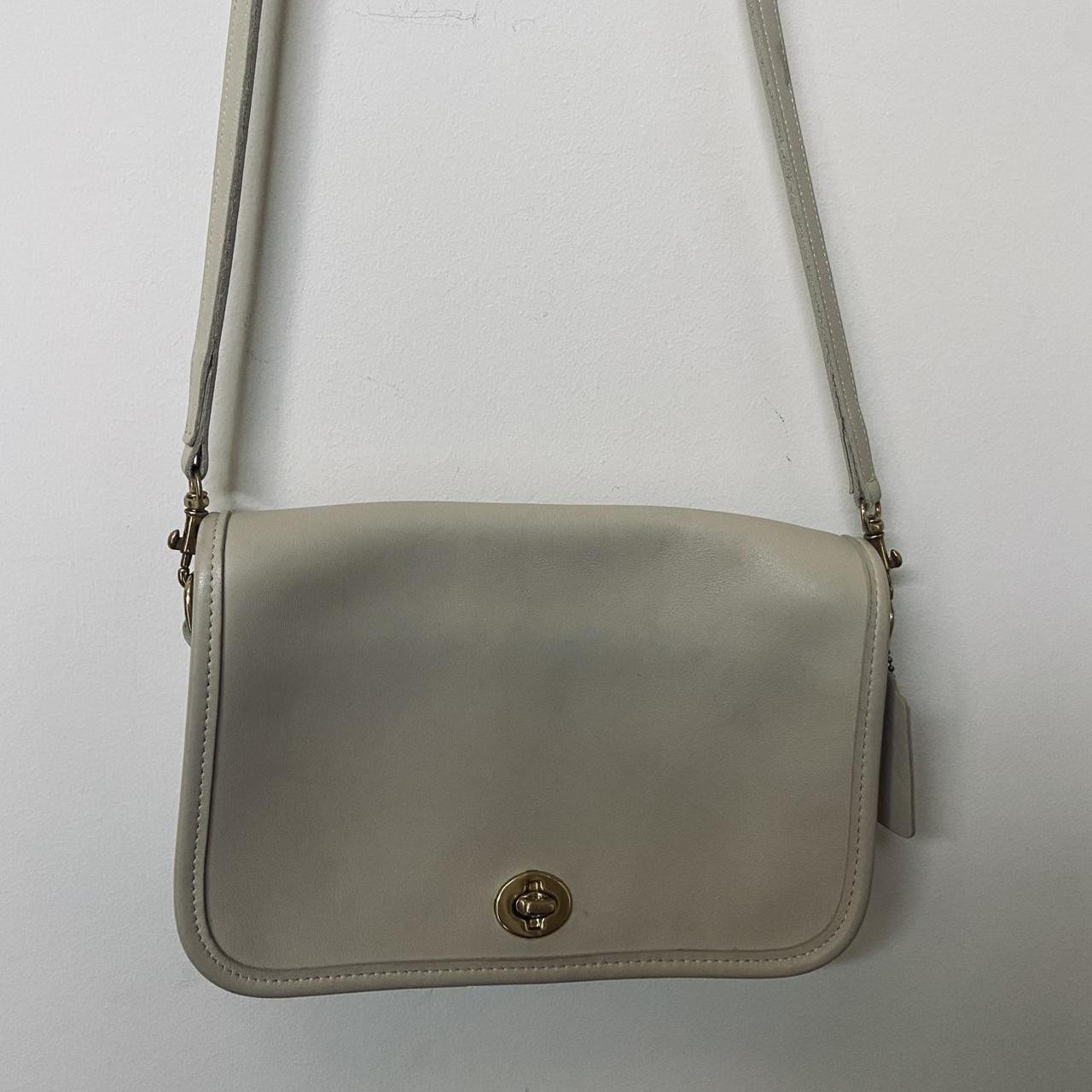 Vintage Coach Bag Penny Pocket in Ivory Leather Crossbody 
