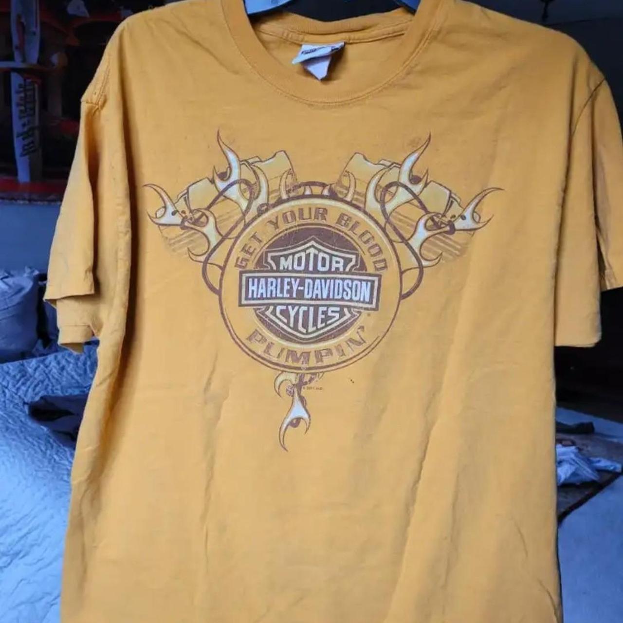 Harley Davidson Men's Yellow T-shirt | Depop