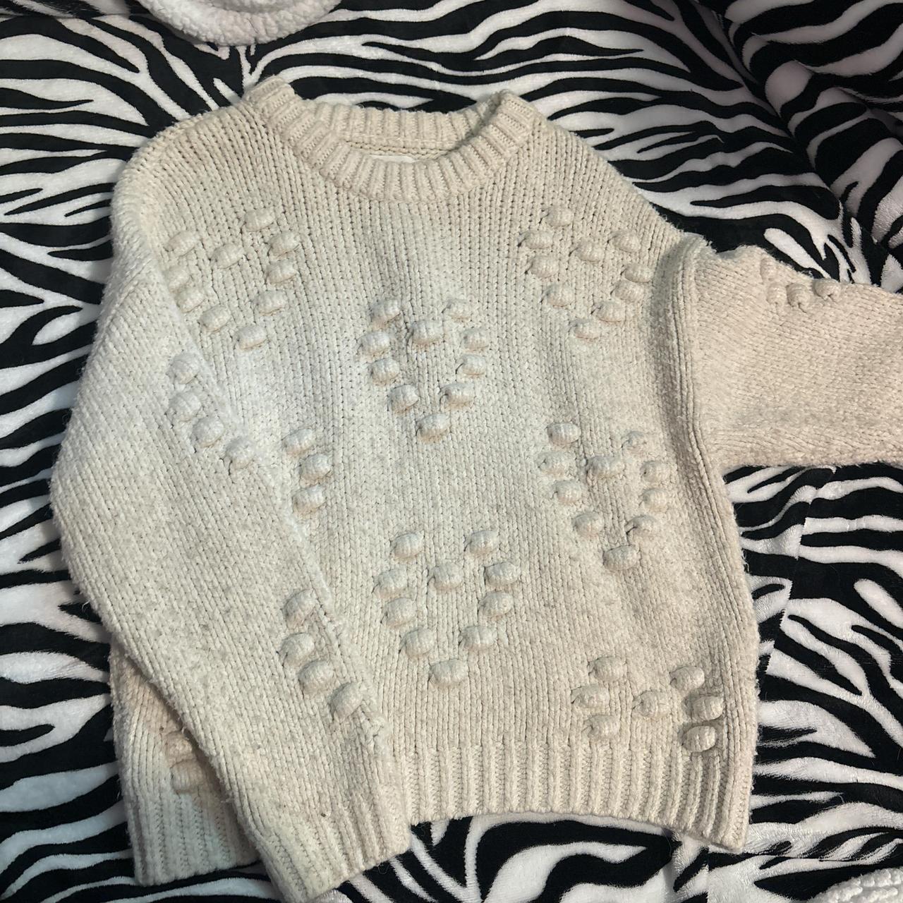 Zara Blue Sweater With Pom Poms Adorabale Zara Heart Pom Poms